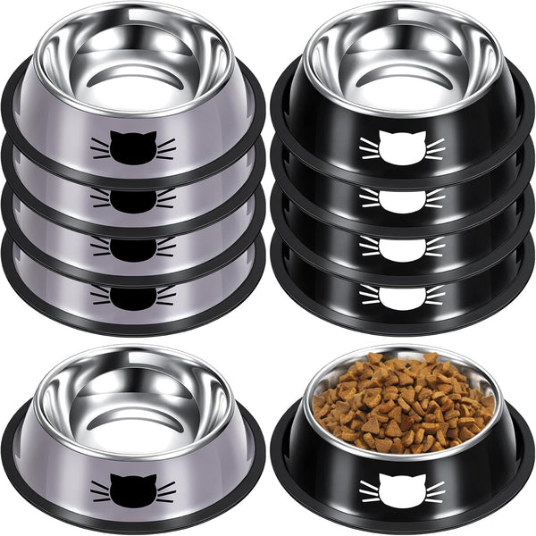 Hillban 10 Pack Stainless Steel Cat Bowls with Rubber Base, Anti Slip Stackable Food and Water Bowls
