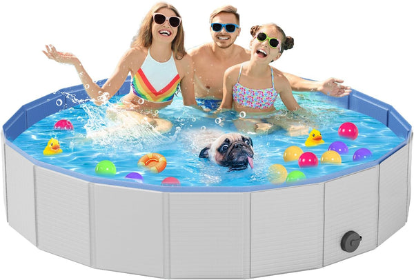 Dog Pool for Large Dogs - Portable Plastic Bathtub, Foldable Slip-Resistant Pool for Dogs (XL - 71'' x 12'')