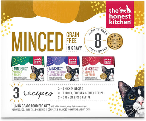 The Honest Kitchen Minced Grain Free Wet Cat Food with Bone Broth Gravy Variety Pack - 2.8 oz (Pack of 8)