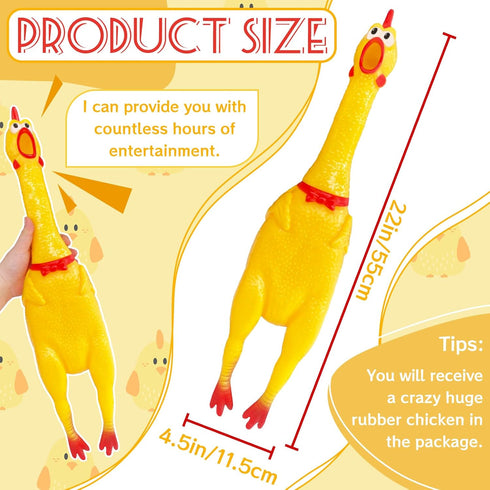 Xeehwb 22 Inch Crazy Huge Rubber Chicken,Yellow Squeeze Chicken Toys,Squeaky Chicken Dog Toys,Squawking Prank Novelty