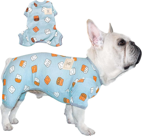TONY HOBY Dog Pajamas, Soft Breathable Jumpsuit with Cute Smile Cupcake for Small Medium Dogs (Blue, XS)