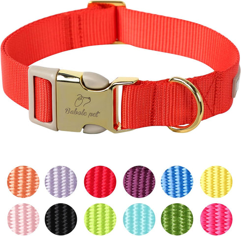 Babole Red Nylon Dog Collars for Small Puppy, 13 Colors Adjustable Soft Comfortable Pet Collars with Safety Metal