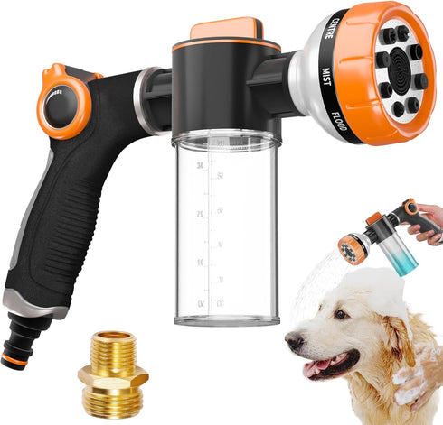 Upgrade Pup Jet Dog Wash Hose Attachment, 8-in-1 Mode with 3.5oz Soap Dispenser for Dog Washing and Car Cleaning