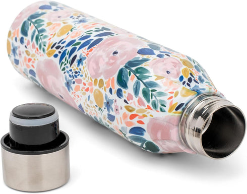 SH00054 17 Mary Square Enchanted Garden Pink Rose ounce Stainless Steel Sport Water Bottle with Screw Top Lid