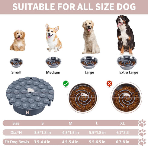 Bestalk Soft Silicone Slow Feeder Dog Bowls Insert, Fits Basic and Elevated Bowls for Small to Large Dogs (Grey, XL)