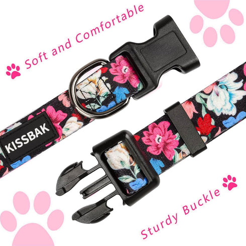 KISSBAK Dog Collar for Large Dogs, Soft Adjustable Fancy Floral Collar for Girl Puppy (L, Floral Spring)