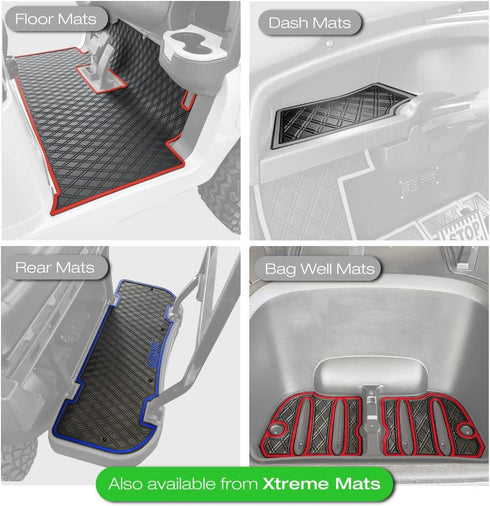Xtreme Mats Golf Cart Cubby Inserts and Dash Mats Compatible with ICON/Advanced EV - RED Trim for Surface Protection