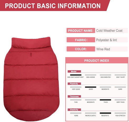 ASENKU Dog Winter Coat - Waterproof Windproof Dog Jacket, Warm Pet Vest for Cold Weather (L, Red)