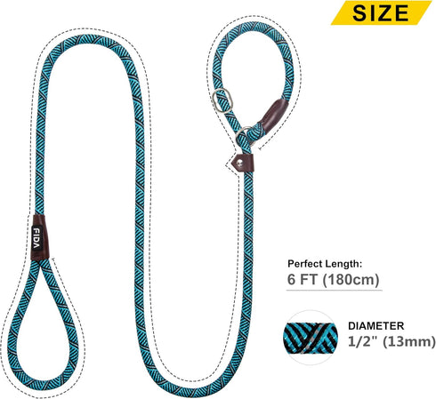 Fida Durable Slip Lead Dog Leash - 6 FT x 1/2" Heavy Duty Loop Leash for Large, Medium Dogs, No Pull Training (Blue)