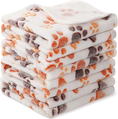 4 Pcs Pet Blanket Dog Puppy Blanket Paw Print Fleece Blanket for Small Medium Pets - Warm Soft Sleep Mat Guinea Pig