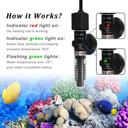 PULACO 25W Small Aquarium Submersible Betta Heater with Free Thermometer Strip for Under 6 Gallon Tanks