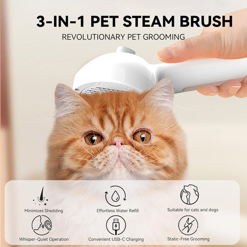 3-in-1 Pet Steam Brush, Spray Hair Removal Comb for Dog and Cat, Steam for Shedding and Grooming, Spritz Defur Comb
