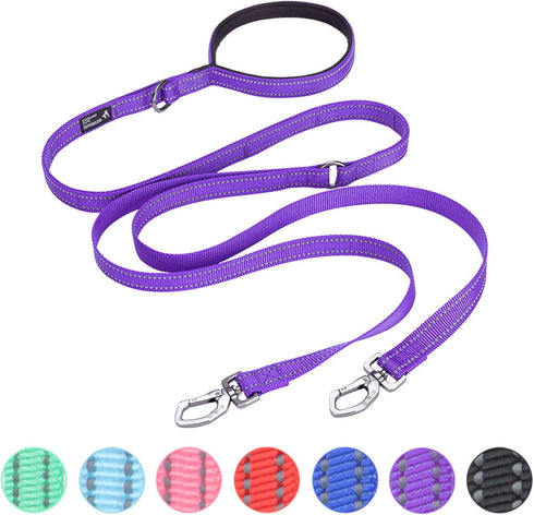 EXCELLENT ELITE SPANKER Reflective Dual Dog Leash, 5FT Multiple Dog Leash with Padded Handle for Two Dogs Walking