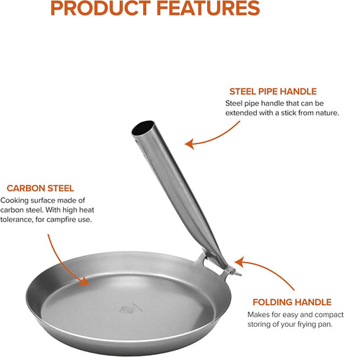 Hunter Pan with Metal Folding Handle for Outdoor Cooking, Roasting Over Open Fire or Grill, Cast Iron