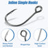 60pcs/Box #4#2# 1# 1/0 2/0 Fishing Inline Single Hooks - Single Replacement Hooks for Fishing Baits Lures Plugs Large