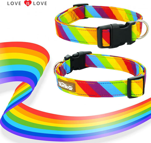 Rainbow Dog Collar, Cute Adjustable Striped Collar for LGBT Pride Month with Strong Plastic Buckle for Small Medium