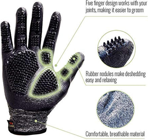Otis and Claude Pet Grooming Gloves - Adjustable Strap, Gentle Hair Remover, Bathing, Massage Brush for Cats and Dogs