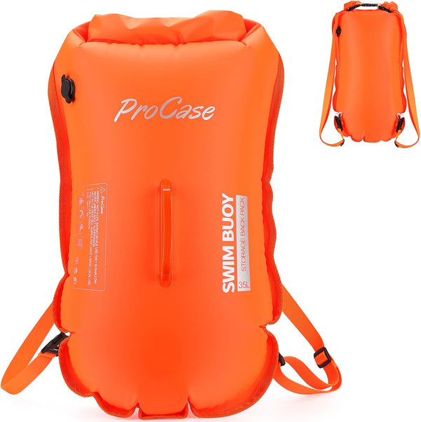 ProCase 35L Waterproof Swim Buoy Dry Bag with Shoulder and Waist Strap for Open Water Activities - Orange