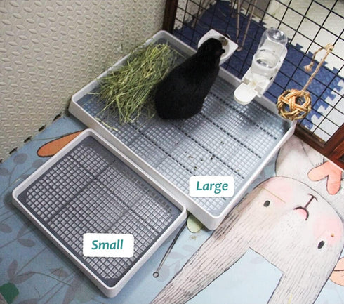 Petlex Rabbit Litter Box with Grate, Super Large Guinea Pig Litter Pan for Cage, Bunny Restroom Litter Tray Small