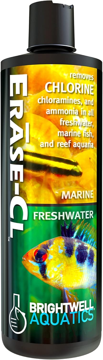 Brightwell Aquatics Erase-Cl Water Conditioner - Removes Chlorine, Chloramines & Ammonia - 500-ml for Aquariums