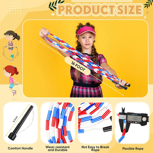 16-foot Zubebe Double Dutch Jump Ropes Bulk Segmented Skipping Colorful Beaded Ropes for Kids Adults Fitness Physical