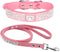 Cute Dazzling Sparkling Soft Suede Leather Bling Rhinestone Pet Collar and Dog Leash Combo Set, L Pink