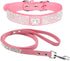 Cute Dazzling Sparkling Soft Suede Leather Bling Rhinestone Pet Collar and Dog Leash Combo Set, L Pink