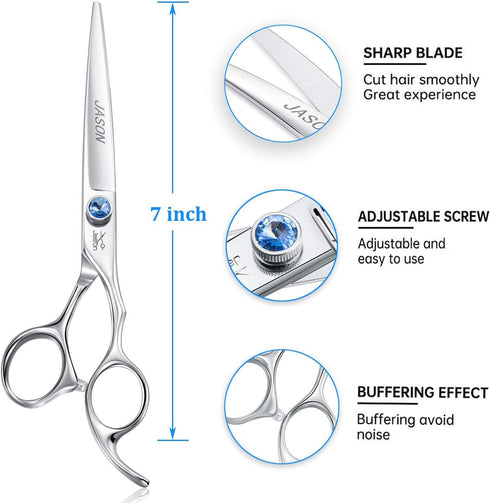 7" Trimming Offset JASON Straight Dog Grooming Scissors, Ergonomic Pets Grooming Shears, Premium Cats Kit with Handle