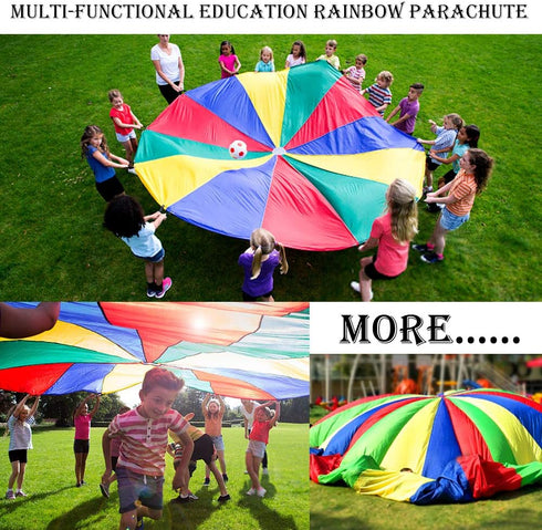Gimilife 9ft 8 Parachute Toys for Kids, Rainbow Parachute Toy with Durable Handles, Toy Tent Game for Cooperative Play
