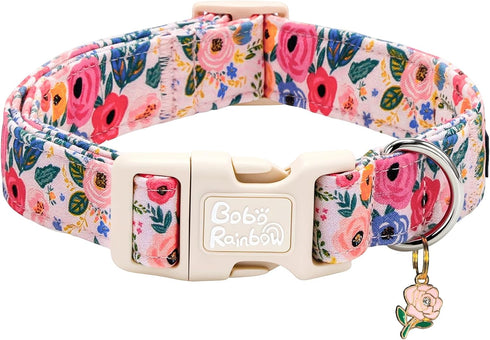 Dog Collars, Spring Blue Floral Print Pet Collar Holiday Light Pink Durable
