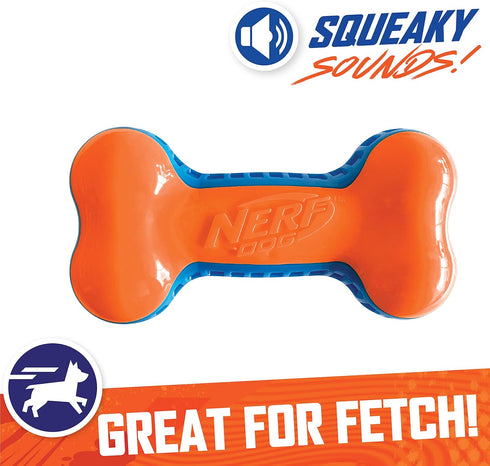 Nerf Dog 7in TPR EXO Squeak Bone - Blue/Orange Color