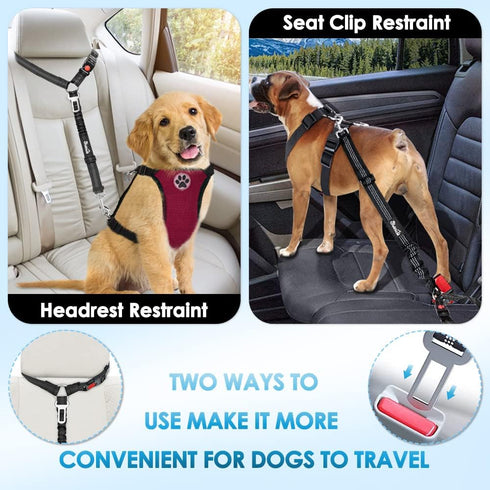 2 Pack Lukovee Dog Car Seat Belt, Headrest Restraint Seatbelt, Adjustable Pet Safety Leads with Reflective Elastic