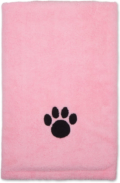 Bone Dry Pet Grooming Towel Collection - Absorbent Microfiber X-Large, 41x23.5", Embroidered Pink