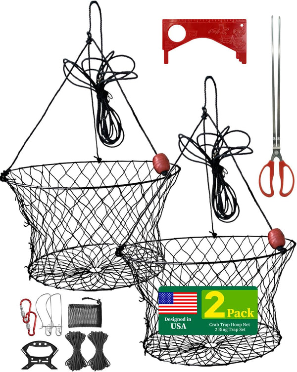 DHOEM 2Pack Double Ring Crab Trap with Bait Clip & Crab Gauge, 24"