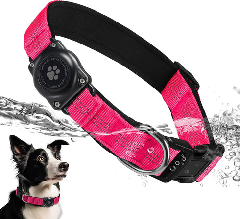 Upgraded AirTag Dog Collar, IP68 Waterproof Holder, Reflective Heavy Duty Padded Collars for Small Medium Large Dogs