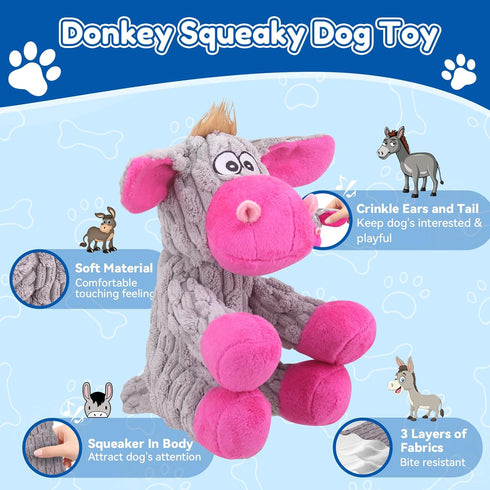 loncoldy Plush Chew Toys for Large Dogs, Tough Crinkle Stuffed Animal Squeaky Interactive Toys for Small Medium Large