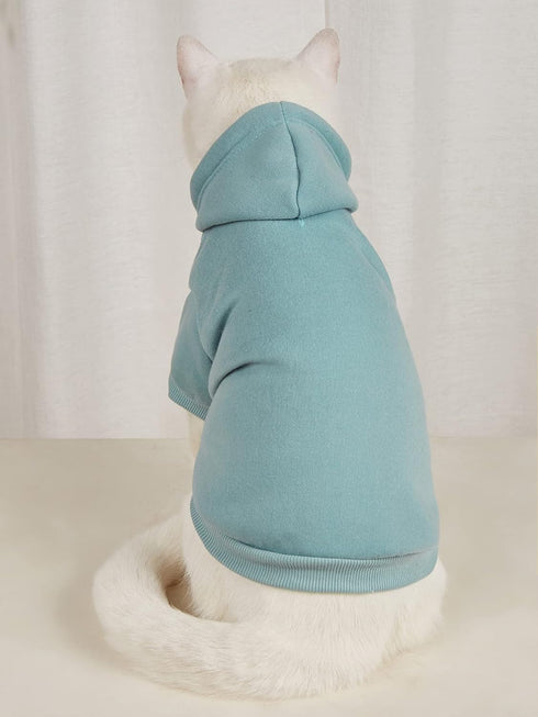 QWINEE Basic Dog Hoodie, Dog Warm Jacket, Cat Apparel, Dog Shirt, Dog Clothes for Puppy Kitten Small Medium Dogs Cats Cadet Blue S