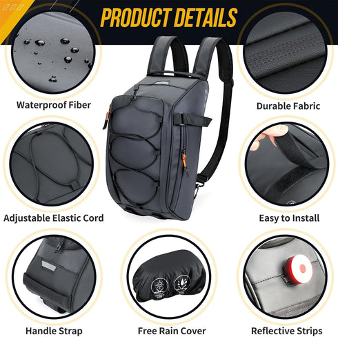 WOTOW Bike Rack Bag Waterproof - 10L Large Capacity Bicycle Saddle Panniers with Shoulder Strap & Hook