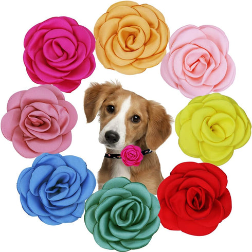 JUHAO Dog Collar Flowers, Pet Bow Tie Flower Collars for Puppy Grooming Accessories (8pcs Handmade Rose)