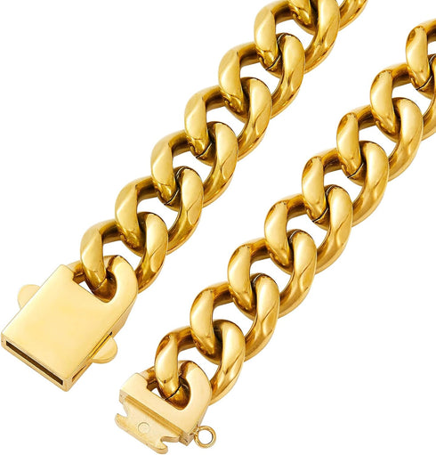 Walking Collar with Dog Tag Design, Secure Buckle Cuban Link Chain Heavy Duty Chew Proof for Medium Large Dogs