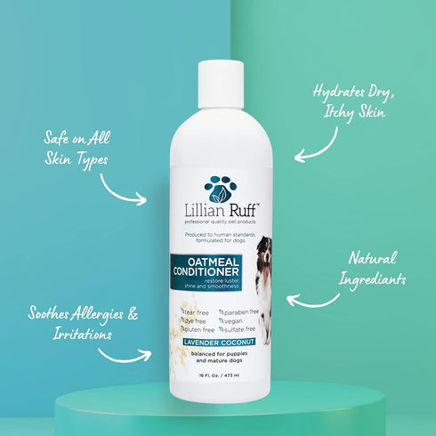 Lillian Ruff Calming Oatmeal Pet Conditioner 16oz for Dry Skin & Itch Relief with Aloe & Hydrating Essential Oils