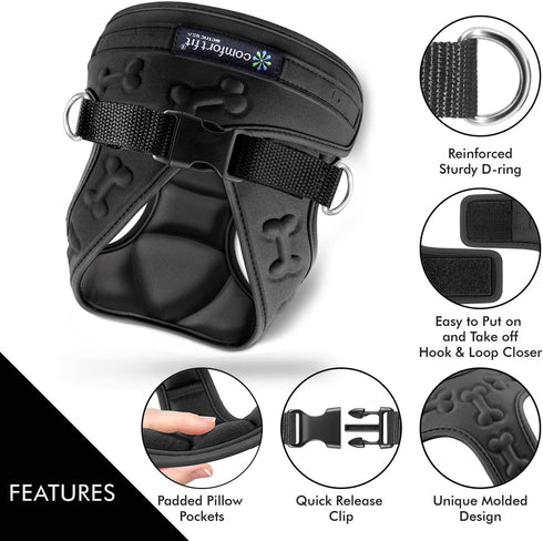 Comfort Fit Dog Harness, No Pull, Step in Harness for Small Dogs, Soft Padded Vest, Adjustable Buckles, Black XS