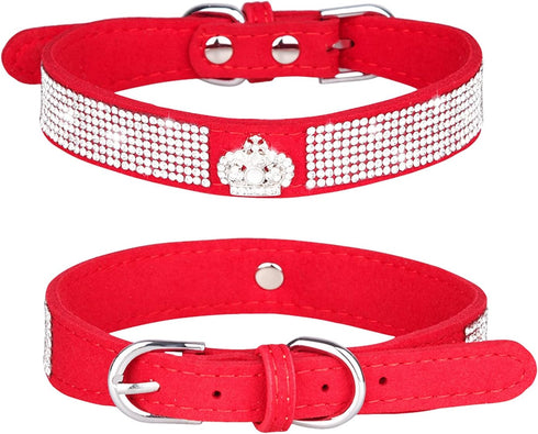 Haoyueer Rhinestone Dog Collar, Cute Dazzling Soft Suede Leather Collar with Crystal Diamond for XS Dogs