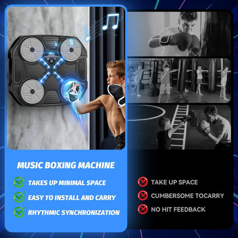 Music Boxing Machine for Adults and Teens, Wall Mounted Bluetooth Smart Boxing Training Equipment with Gloves, Punching
