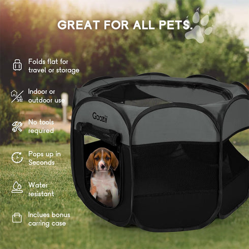 Portable Dog Playpen for Small Dogs, Collapsible Pet Cat Playpen with Zipper Top Cover for Indoor Outdoor Use (Small