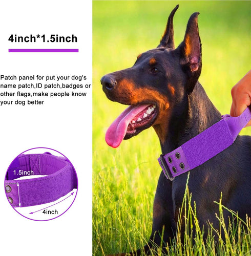 Reflective Dog Collar Heavy Duty Tactical with Control Handle and Metal Buckle for Dog Training (Large, Purple)