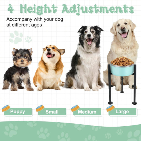 Elevated Dog Bowl Stand, Fits 6-10in Bowls, Adjustable Height Dog Food Water Feeder for Large Medium Breeds