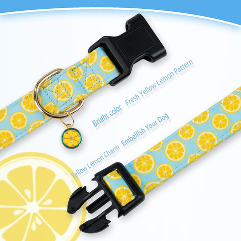 Cute Cotton Dog Collar, Summer Lemon Pattern Adjustable Soft Collar for Small Medium Large Dogs, for Boys and Girls