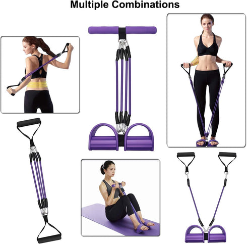 Pedal Resistance Band, 4-Tube Elastic Pull Rope for Sit-ups, Yoga Strap, Bodybuilding Expander, Fitness Equipment.