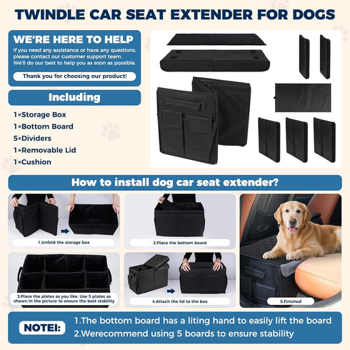 200 Lbs, Back Front Seat Extender for Large Dogs Up to Adjustable Dog Back Seat Extender with Cushion & Storage Box